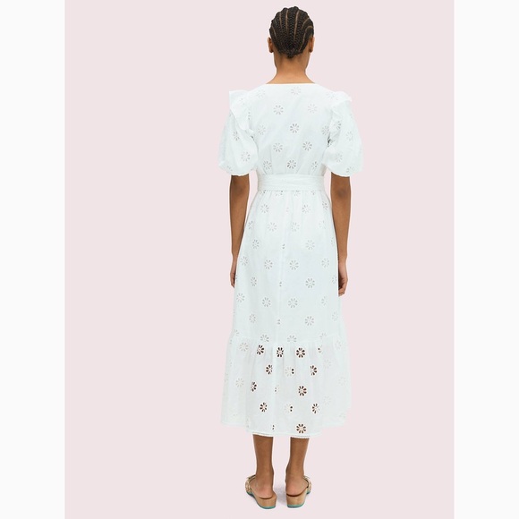 New Kate Spade V-neck Clover Eyelet Belted Dress - size S - Picture 4 of 4